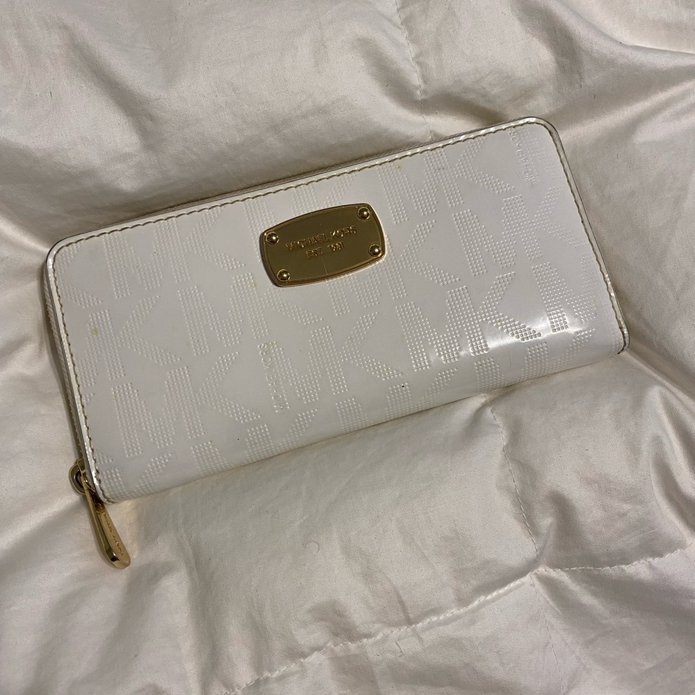 Michael Kors wallet jet set logo white/gold logo leather signature